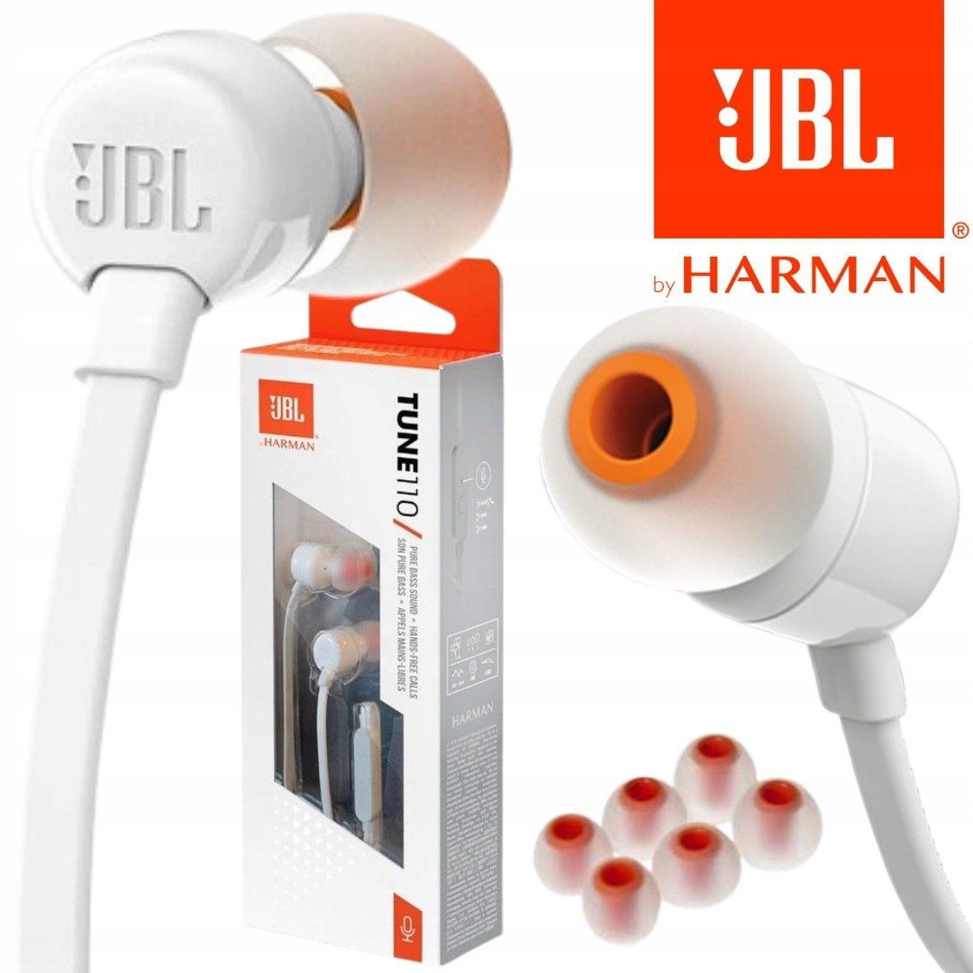 JBL T110 białe BAS Słuchawki dokanałowe 