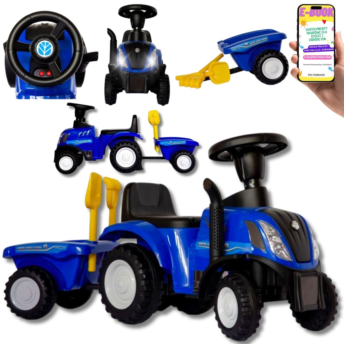 JEŹDZIK DLA DZIECI TRAKTOR NEW HOLLAND CHODZIK ODPYCHACZ POJAZD PREZENT DLA DZIECKA + EBOOK