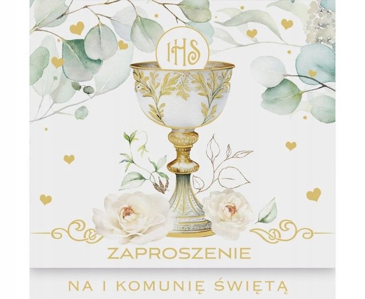 Zaproszenia na komunię Chłopiec Dziewczynka Złote 1szt Komunia zaproszenie