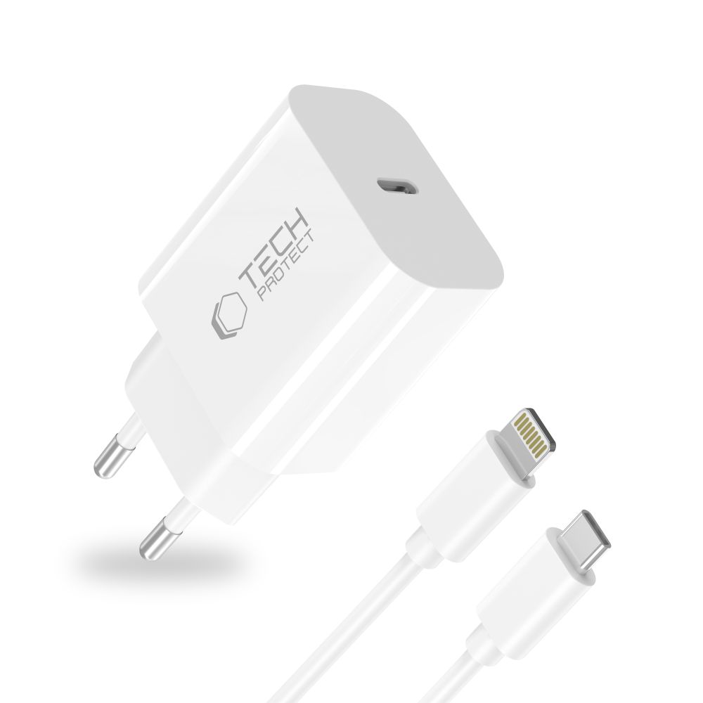TECH-PROTECT NC20W 1-PORT NETWORK CHARGER PD20W + LIGHTNING CABLE WHITE