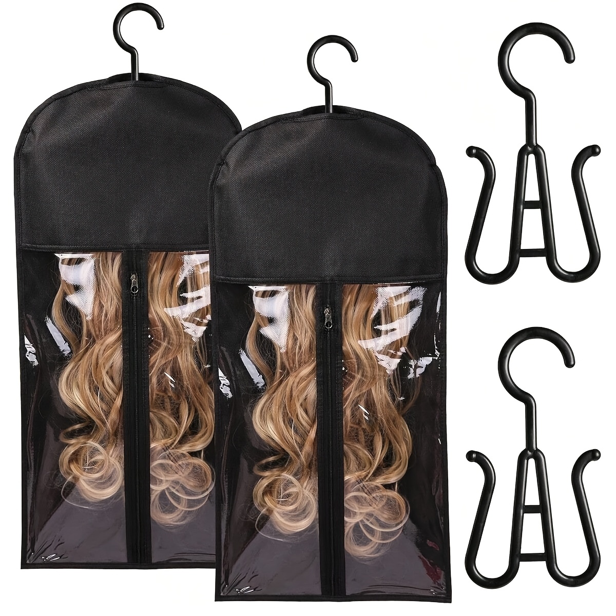 TEMU 2 Zestawy Peruka Hanger Hair Extension Holder Przechowywanie Peruk dla Wielu Peruk Torby Przechowywanie z Hanger Peruka Holder Pyłoszczelne
