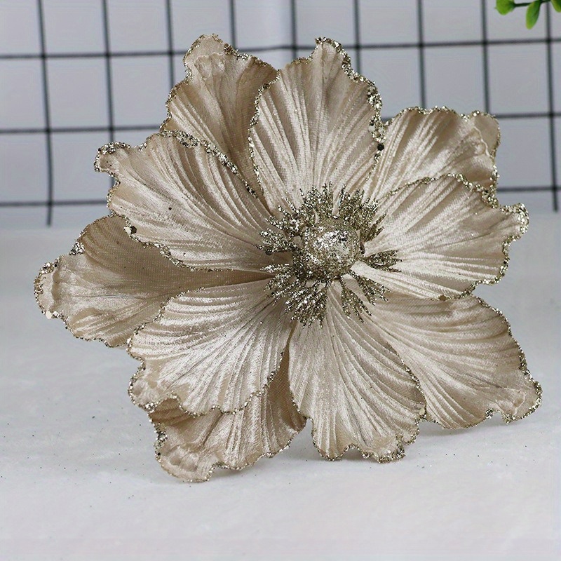 TEMU Ozdoby Świąteczne z Cekinowymi Kwiatami Magnolii, Ręcznie Robione, Dekoracje na Okno