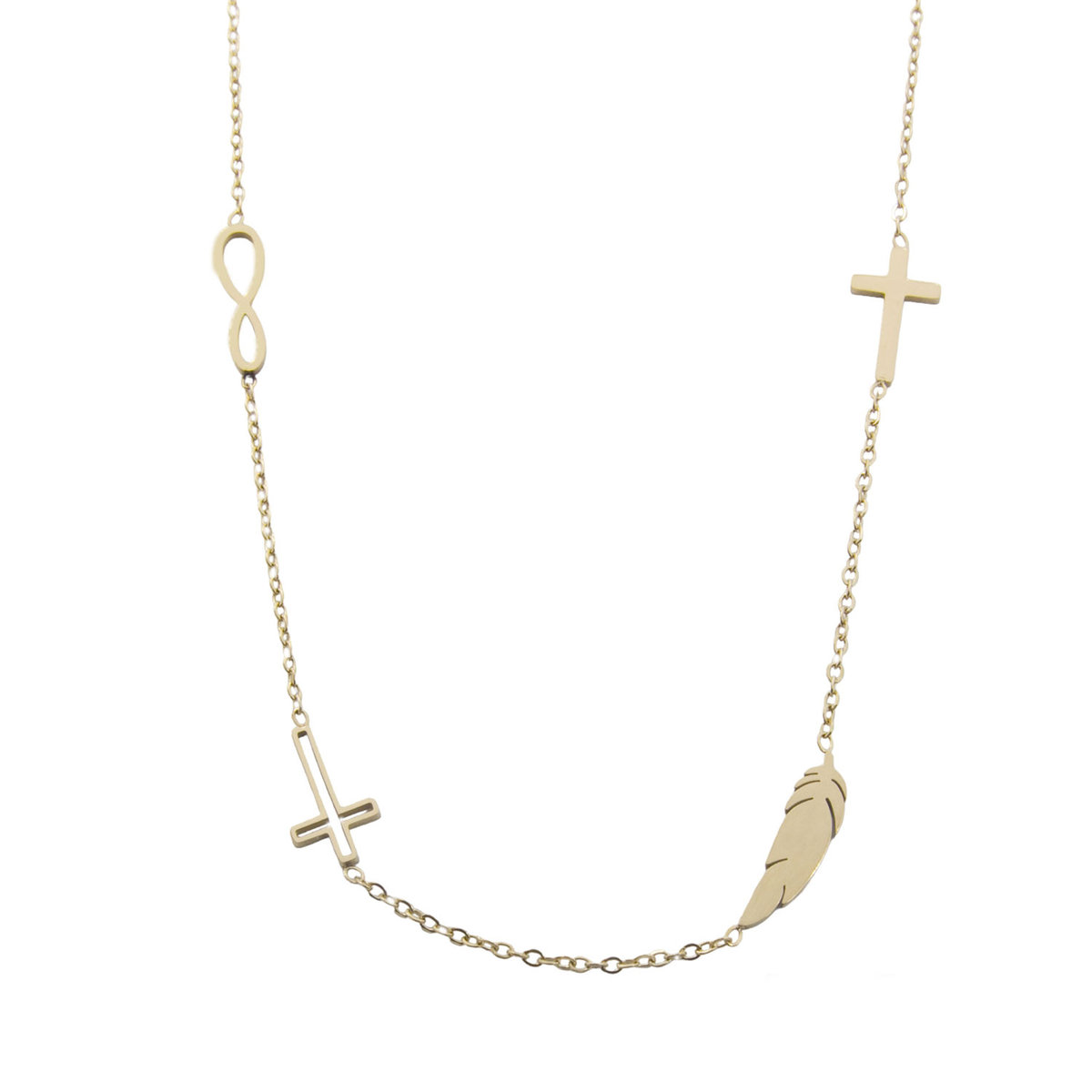 Naszyjnik ze stali chirurgicznej złota celebrytka krzyzyki infinity