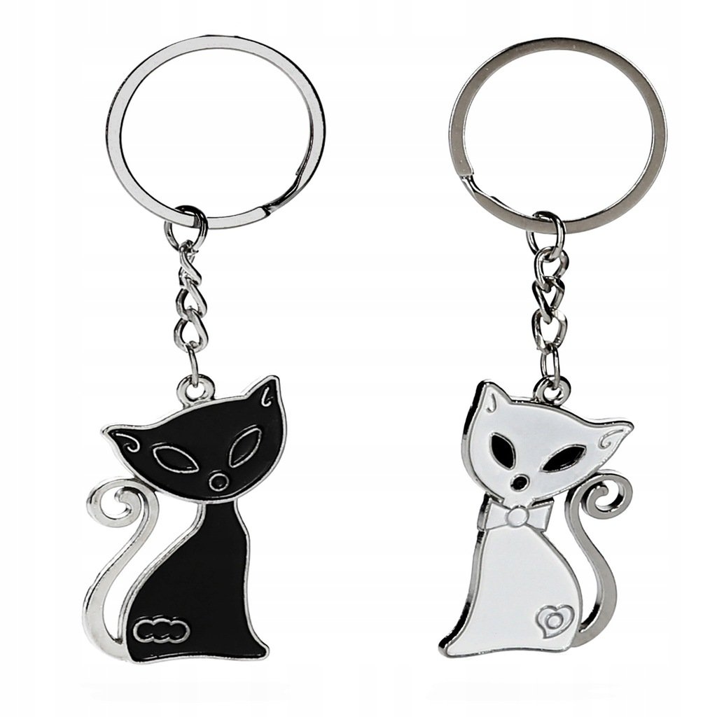 Breloczek do kluczy kot czarny kociak biały prezent dla zakochanych dla par
