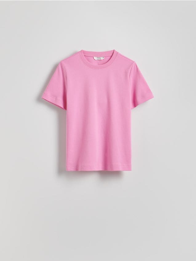 Reserved - T-shirt regular z merceryzowanej bawełny - pastelowy róż