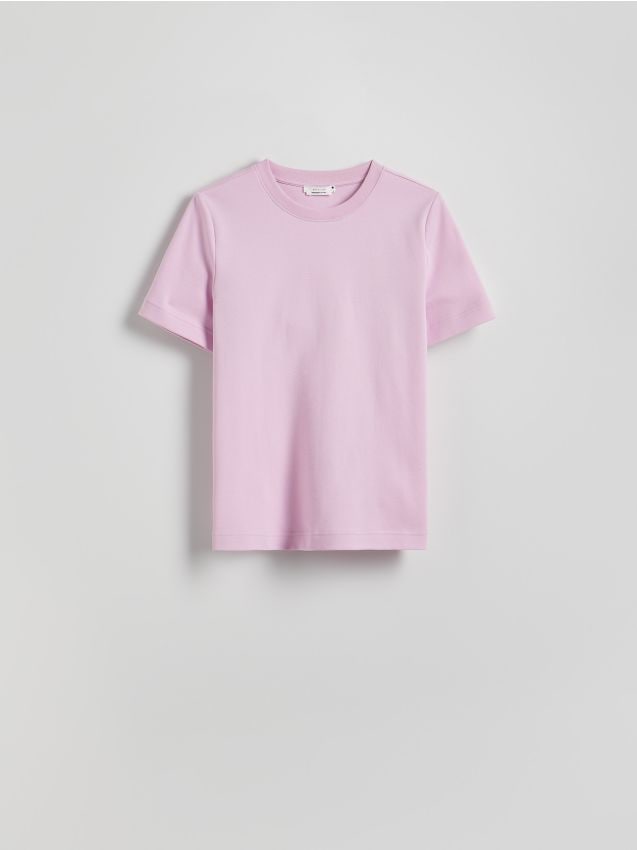 Reserved - T-shirt regular z merceryzowanej bawełny - lawendowy