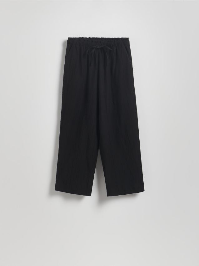 Reserved - Wiskozowe spodnie z wiązaniem - czarny