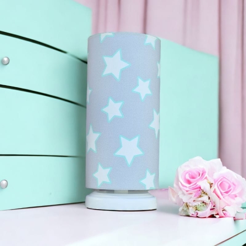 lampka nocna szara w miętowo białe gwiazdki grey stars
