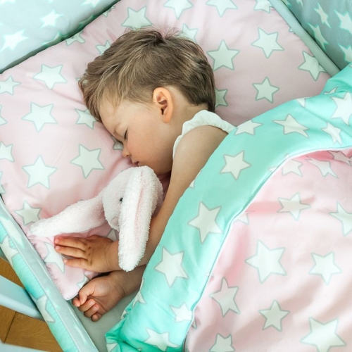 Pościel w gwiazdki różowo-miętowa 100x135cm