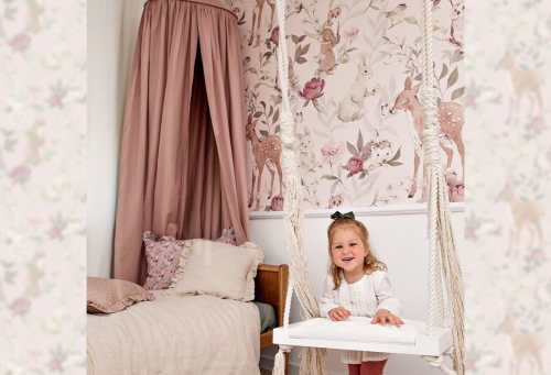 Woodland Girls Pink Tapeta dla Dziewczynek z Leśnymi Zwierzątkami