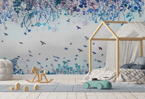 Tapeta w Ptaki i Kwiaty