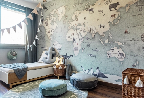 Maps Mint- Miętowa Tapeta Mapa Świata Do Pokoju Dziecka