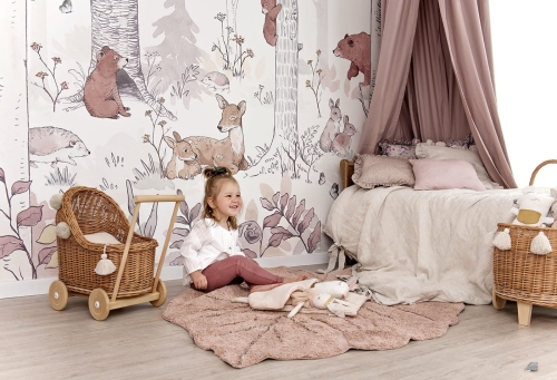 Forest Mural Girls Tapeta z Lasem i Zwierzątkami