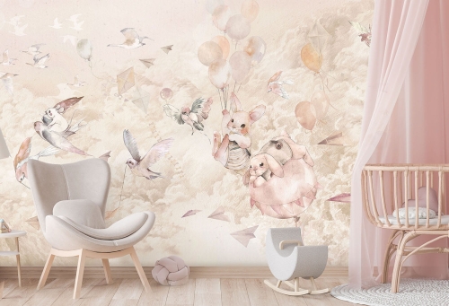 Dream Baby Rose Tapeta w Chmury i Zwierzątka