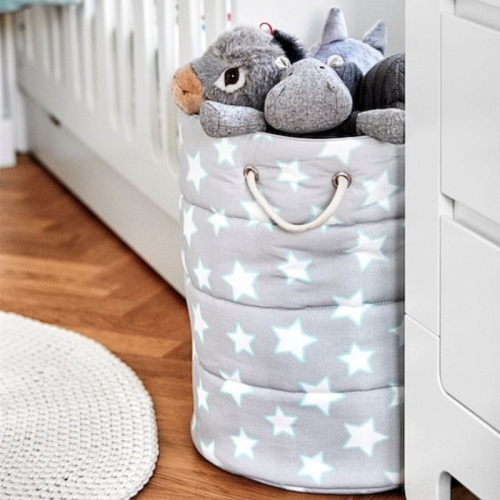 Kosz na zabawki szaro miętowy w gwiazdy Stars