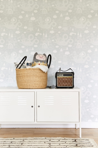 Tapeta dla dzieci Jasno Szara w Smoki