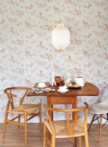 Tapeta dla dzieci Jasnoszara w Ptaszki