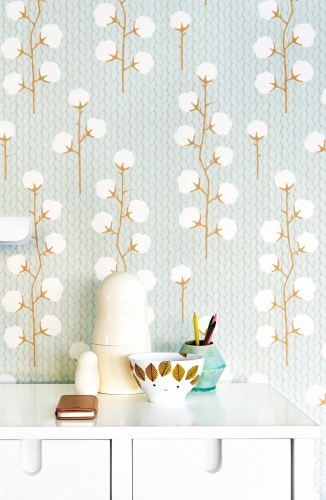 Tapeta dla dzieci Blado Niebieska Kwiaty Bawełny