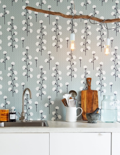 Tapeta dla dzieci Szara Kwiaty Bawełny