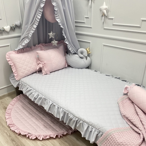 PIKOWANA NARZUTA 120x200cm PORCELANOWO SZARA Z FALBANĄ