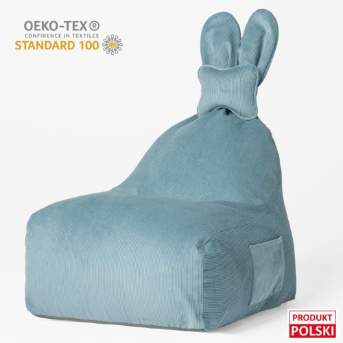 Uszata pufa siedzisko z oparciem Funny Bunny Sztruksowa - Niebieska