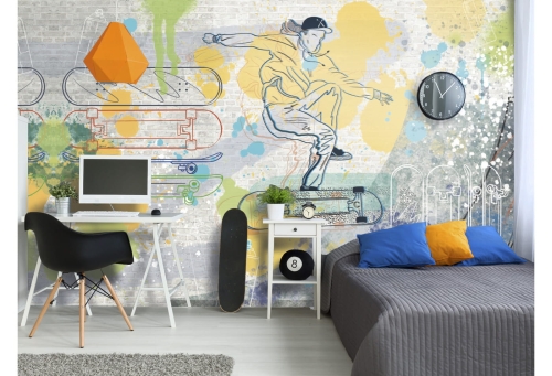 Skatepark Tapeta dla Chłopaka z Rampą i Deskorolkami