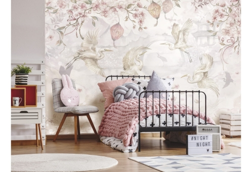 Japoński Ogród Tapeta w Kwiaty i Czaple