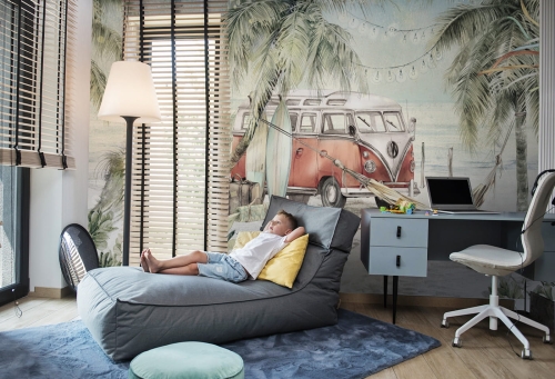 Surf Camp Mint Tapeta z Vanem i Deskami Surfingowymi