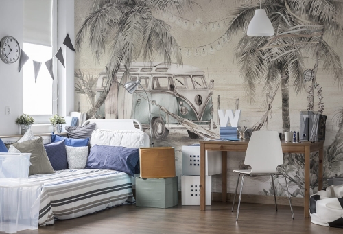 Surf Camp Neutral Tapeta z Vanem i Deskami Surfingowymi