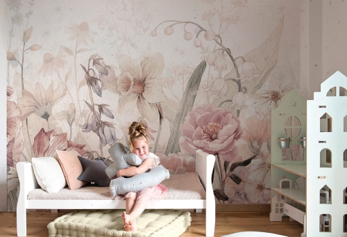 Bloom Pastel Tapeta Ogród Wielkich Kwiatów Do Pokoju dziecięcego
