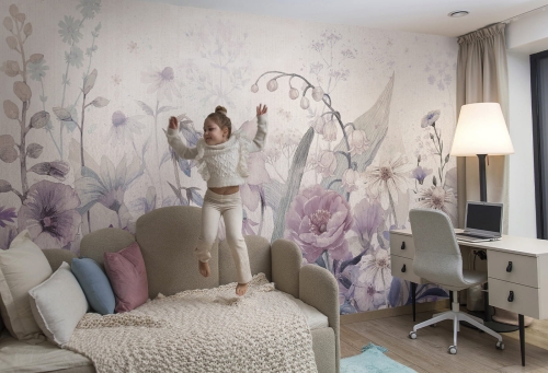 Bloom Purple Tapeta Ogród Wielkich Kwiatów Do Pokoju dziecięcego