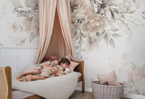 Bloom Beige Kwiatowa Tapeta Do Pokoju dziecięcego