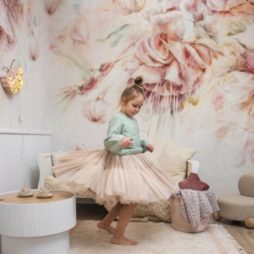 Tapeta dla dziewczynki w wielkie kwiaty z Kolibrem Swingtime Fuchsia Colibri różowa