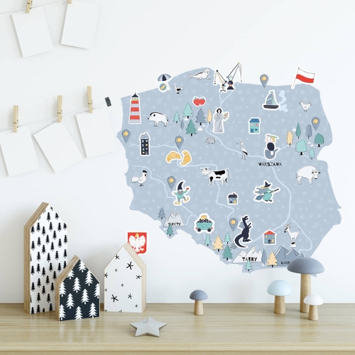 Naklejka ścienna mapa Polski niebieska