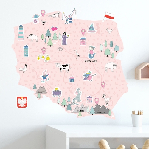 Naklejka ścienna mapa Polski różowa