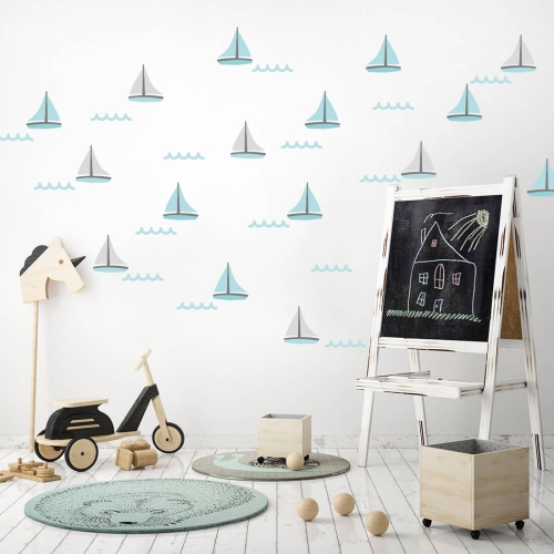 Naklejka ścienna żaglówki miętowe