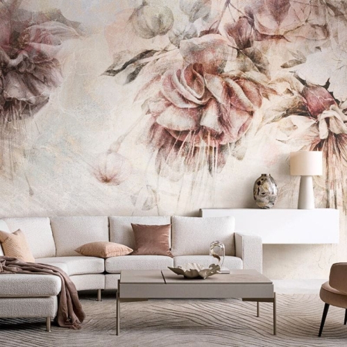 Tapeta dla dziewczynki w wielkie kwiaty z kolibrem swingtime fuchsia colibri kremowa