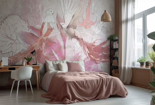 Tapeta panama pink w egzotyczne kwiaty różowa do pokoju nastolatki