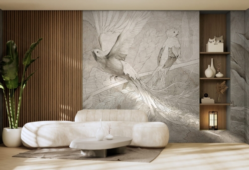 Tapeta panama warm grey w egzotyczne kwiaty szara do pokoju nastolatka