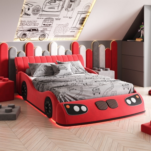 Łóżko tapicerowane dla chłopca samochód Racer