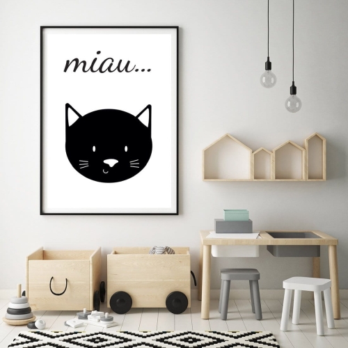 Plakat czarno biały kotek miau
