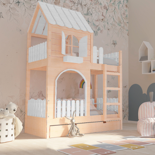 Łóżko piętrowe Twin Haven z oknem i dachem 6 kolorów