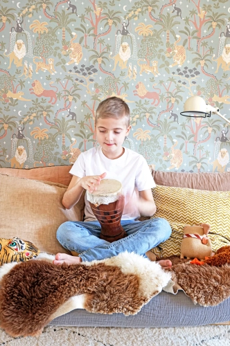 Tapeta świecąca w ciemności Jungle Glow Tropical Blue - niebieska