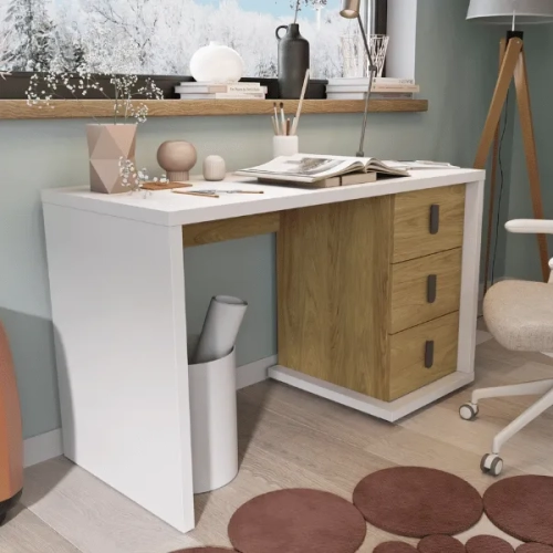 Biurko białe z drewnem Simi