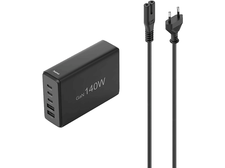 Ładowarka sieciowa HAMA 140W 3xUSB-C 2xUSB-A QC/PD Czarny