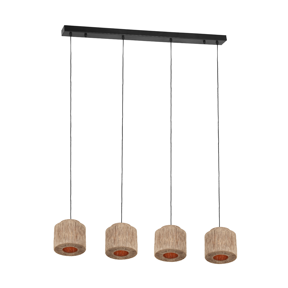 Trio Leuchten Lampa wisząca Japandi czarna z brązowym sznurem 4-źródła światła - Smilla