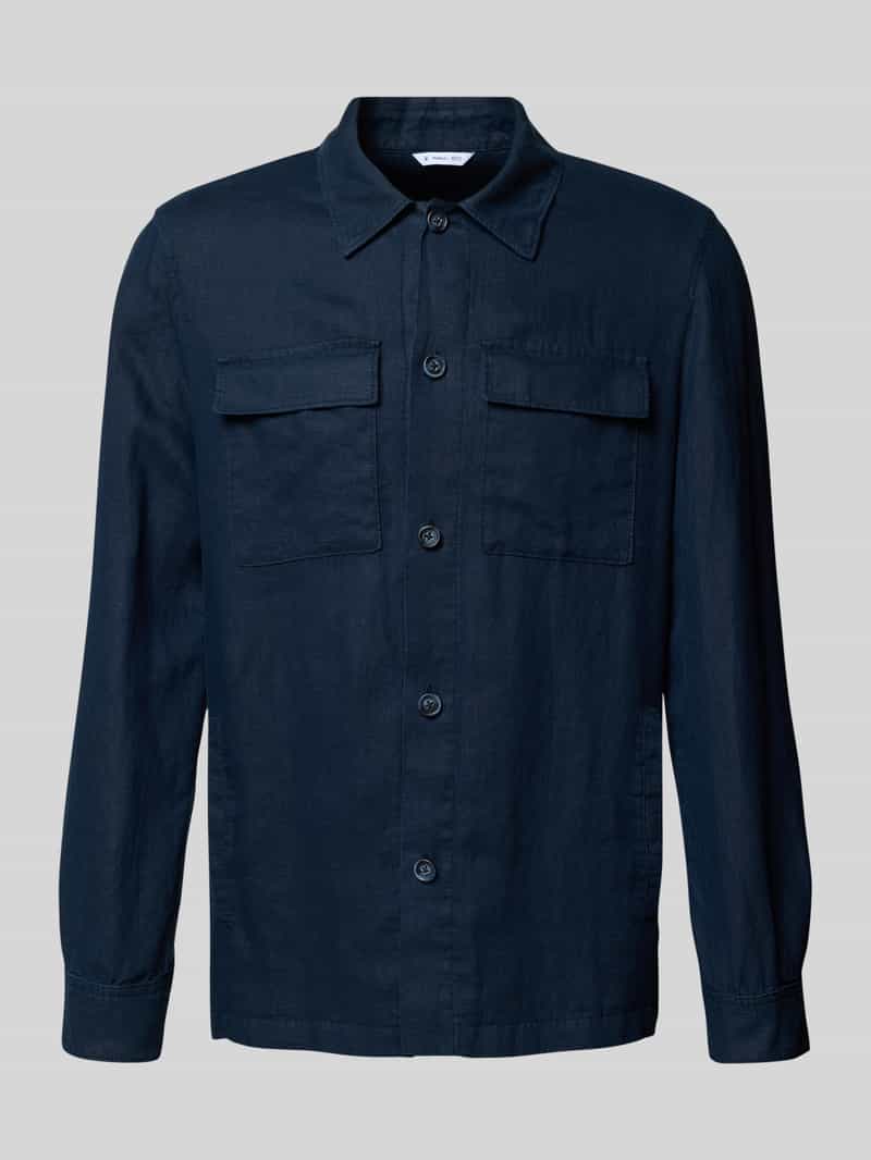 Kurtka koszulowa lniana o kroju regular fit z kieszeniami z patką na piersi