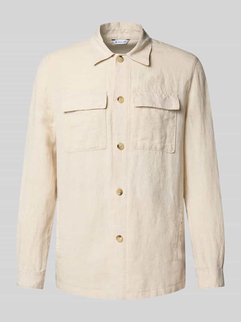 Kurtka koszulowa lniana o kroju regular fit z kieszeniami z patką na piersi