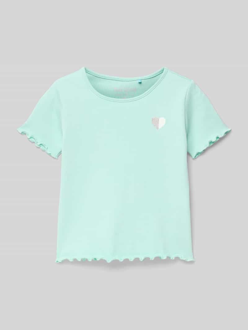 T-shirt z efektem prążkowania i okrągłym dekoltem