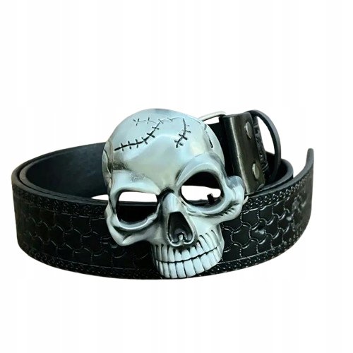 Pas pasek rockowy gotycki alt punkowy biker czarny CZASZKA Y2K retro 125 cm